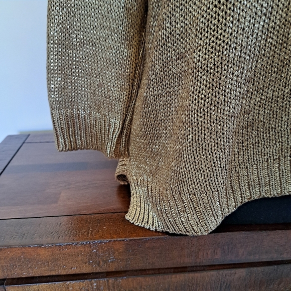 Zara Knit Sweater Gold Mwtallic Size Medium 3/4 Sleeve Round Neck - Picture 3 of 10